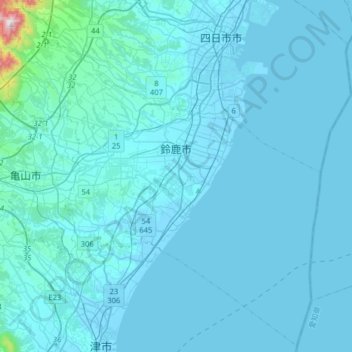 Topografische kaart 鈴鹿市, hoogte, reliëf