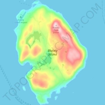 Topografische kaart Blakely Island, hoogte, reliëf