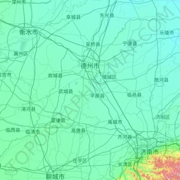 Topografische kaart Dezhou City, hoogte, reliëf