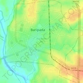 Topografische kaart Baripada (M), hoogte, reliëf