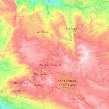 Topografische kaart Chamula, hoogte, reliëf