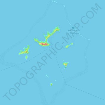 Topografische kaart Îles Gambier, hoogte, reliëf
