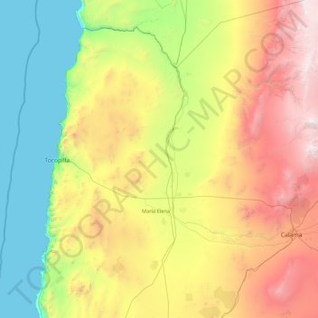 Topografische kaart Provincia de Tocopilla, hoogte, reliëf