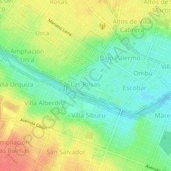 Topografische kaart Las Rosas, hoogte, reliëf