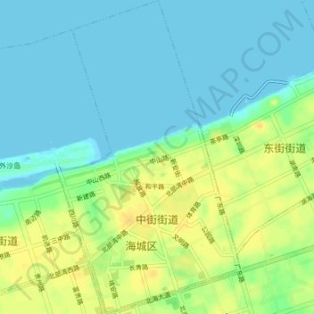 Topografische kaart Zhongjie Subdistrict, hoogte, reliëf