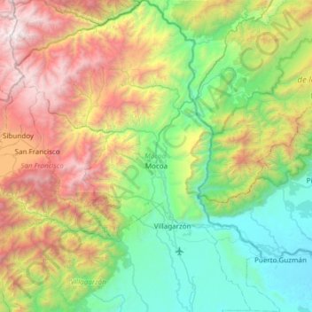 Topografische kaart Mocoa, hoogte, reliëf