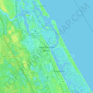 Topografische kaart New Smyrna Beach, hoogte, reliëf