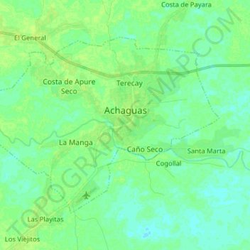 Topografische kaart Achaguas, hoogte, reliëf