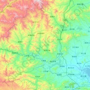 Topografische kaart Pingshan County, hoogte, reliëf