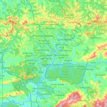 Topografische kaart Franco da Rocha, hoogte, reliëf