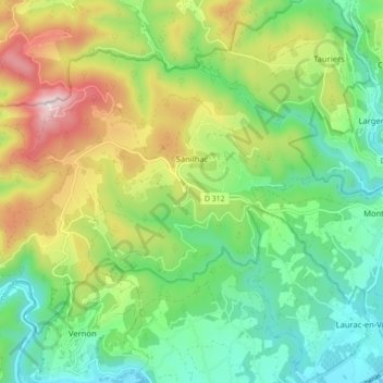 Topografische kaart Sanilhac, hoogte, reliëf