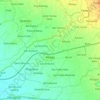 Topografische kaart Aliaga, hoogte, reliëf