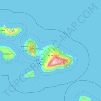 Topografische kaart Maui County, hoogte, reliëf