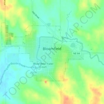 Topografische kaart Bloomfield, hoogte, reliëf