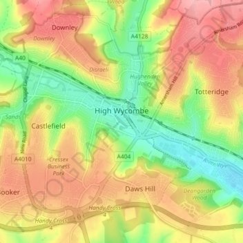 Topografische kaart High Wycombe, hoogte, reliëf