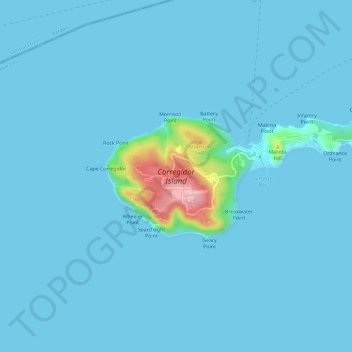 Topografische kaart Corregidor Island, hoogte, reliëf
