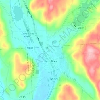 Topografische kaart Hamilton, hoogte, reliëf