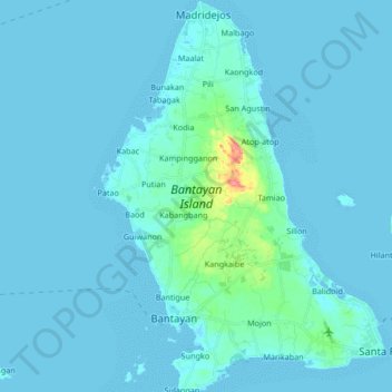 Topografische kaart Bantayan Island, hoogte, reliëf