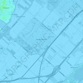 Verouderd Zending mengsel Topografische kaart Nieuw-Vennep, hoogte, reliëf