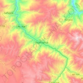Topografische kaart Chalhuanca, hoogte, reliëf
