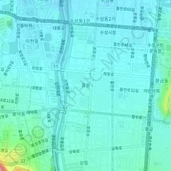 Topografische kaart Jung-dong, hoogte, reliëf