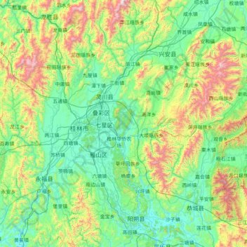 Topografische kaart Li River, hoogte, reliëf