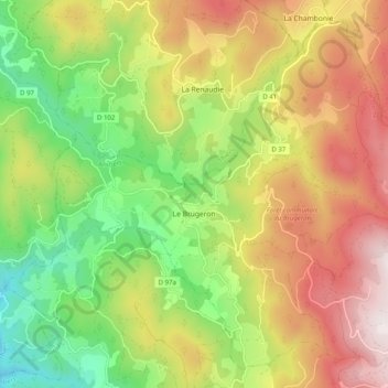 Topografische kaart Le Brugeron, hoogte, reliëf