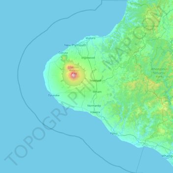 Topografische kaart Taranaki, hoogte, reliëf