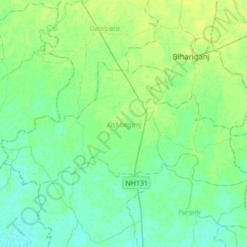 Topografische kaart Kishanganj, hoogte, reliëf