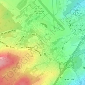 Topografische kaart Airport Road, hoogte, reliëf