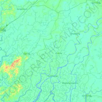 Topografische kaart Myaungmya, hoogte, reliëf