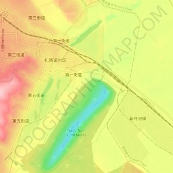 Topografische kaart 第二街道办, hoogte, reliëf