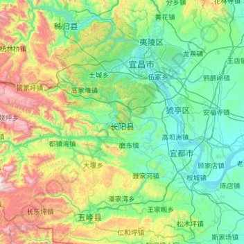 Topografische kaart Changyang Tujia Autonomous County, hoogte, reliëf