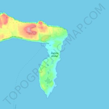 Topografische kaart Rathlin Island, hoogte, reliëf