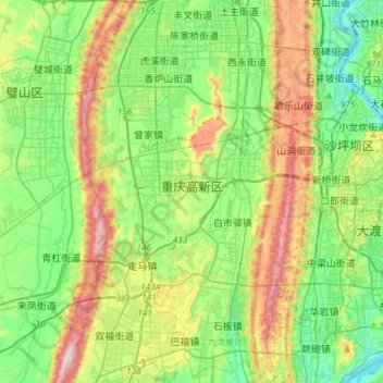 Topografische kaart Chongqing High-tech Zone, hoogte, reliëf