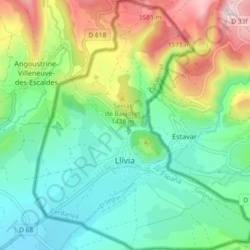 Topografische kaart Llívia, hoogte, reliëf