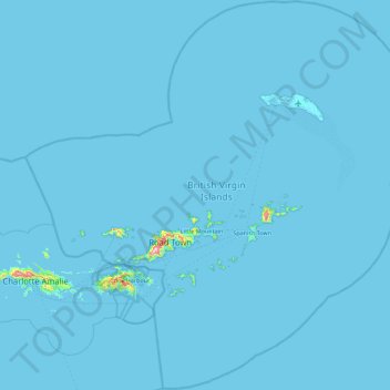 Topografische kaart British Virgin Islands, hoogte, reliëf