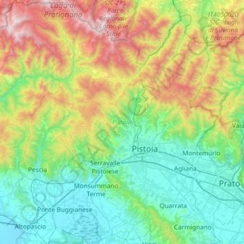 Topografische kaart Pistoia, hoogte, reliëf