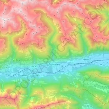 Topografische kaart Greifenburg, hoogte, reliëf