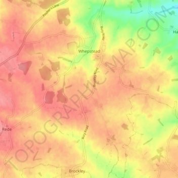 Topografische kaart Whepstead, hoogte, reliëf