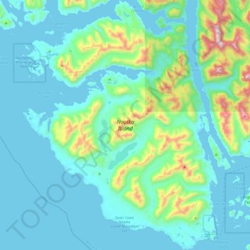 Topografische kaart Nootka Island, hoogte, reliëf