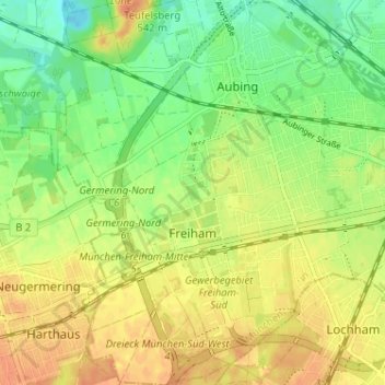 Topografische kaart Freiham, hoogte, reliëf