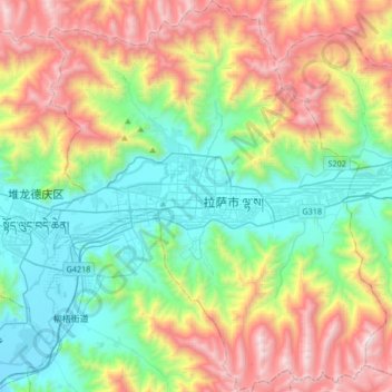 Topografische kaart Chengguan District, hoogte, reliëf