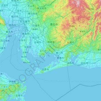 Topografische kaart 愛知県, hoogte, reliëf