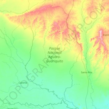 Topografische kaart Parque Nacional Aguaro-Guariquito, hoogte, reliëf
