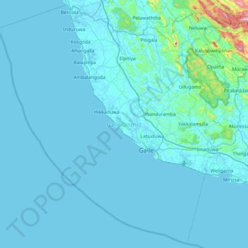 Topografische kaart Galle District, hoogte, reliëf