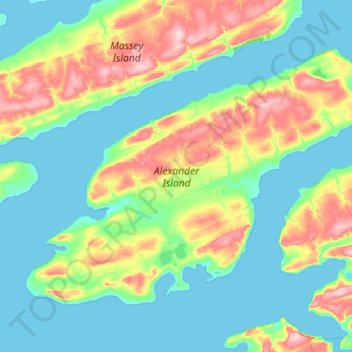 Topografische kaart Alexander Island, hoogte, reliëf