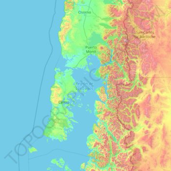 Topografische kaart Región de Los Lagos, hoogte, reliëf