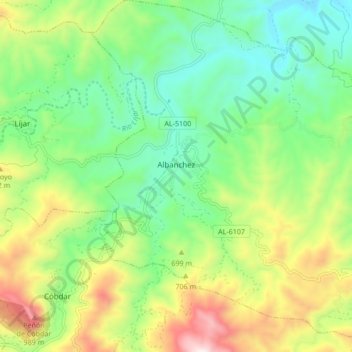 Topografische kaart Albánchez, hoogte, reliëf