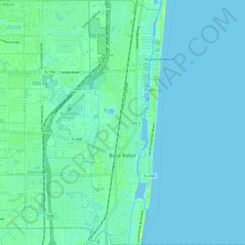 Topografische kaart Boca Raton, hoogte, reliëf
